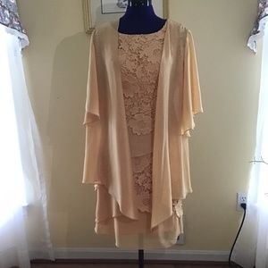 Gold lace evening dress